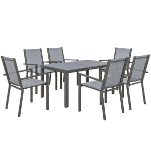 Altro Set Da Giardino Con 6 Sedie Impilabili E Tavolo Da Pranzo Rettangolare, Grigio Chiaro