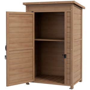Altro Armadio Da Giardino In Legno Con Ripiano Regolabile E Catenaccio, 75x56x117cm, Marrone