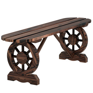 Altro Panchina Da Giardino Con Gambe A Ruota Di Carro E Seduta A Doghe, 120x29x39cm, Marrone