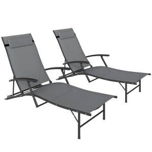 Altro Set 2 Sdraio Da Giardino Pieghevoli Con Schienale Regolabile Su 4 Livelli E Cuscino, Grigio