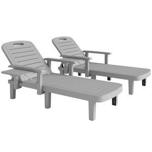 Altro Set 2 Sdraio Da Giardino Regolabili Con Tavolino E Braccioli, In Polipropilene, 79x158x88 Cm, Grigio Chiaro