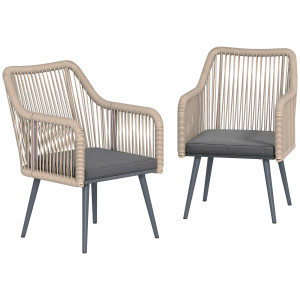 Altro Set 2 Sedie Da Giardino Con Cuscini E Braccioli, In Acciaio E Rattan Pe, 54x65x80 Cm, Grigio Scuro