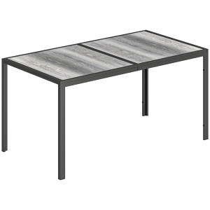 Altro Tavolo Da Giardino 4-6 Persone Con Piano Effetto Legno, In Acciaio E Plastica Pspc, 150x80x74 Cm, Grigio E Nero