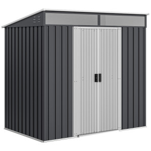 Altro Casetta Da Giardino Porta Attrezzi Con 4 Finestre E 2 Ganci, In Acciaio Zincato, 195x122x181.5 Cm, Grigio