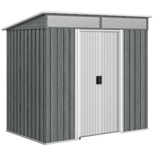 Altro Casetta Da Giardino Con Porte Scorrevoli E Pavimentazione In Acciaio, 195x122x181.5 Cm, Grigio Chiaro