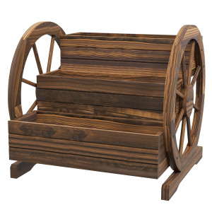 Altro Fioriera Da Esterno A 3 Livelli Con Ruote Decorative In Legno Di Abete Carbonizzato, 62x61x57 cm