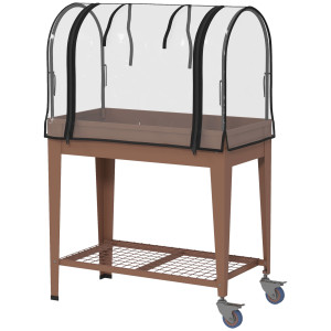 Altro Fioriera Rialzata Con Mini Serra Per Piante, Ruote E Ripiano, 80x40x120cm, Marrone