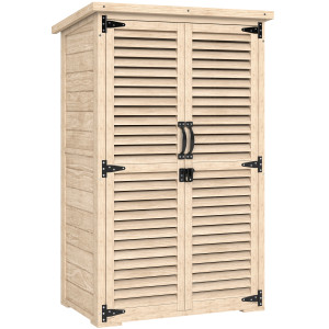 Altro Armadio Da Esterno Portaoggetti A 2 Ripiani Con Picchetti, In Legno Di Abete, 75x50x111/118 cm
