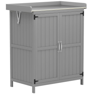 Altro Armadietto Da Esterno, Capanno Porta Attrezzi Con Mensola, In Legno Con 2 Ante Per Giardino, Patio, Grigio