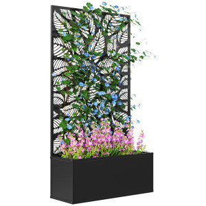 Altro Fioriera Rialzata Con Traliccio Decorativo Per Rampicanti, Da Terra E Parete, 61x23x113 Cm, Nero