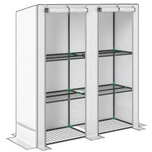 Altro Serra Da Giardino Con 2 Porte Avvolgibili, Scaffale A 3 Ripiani E Tasche Laterali, Bianco E Grigio