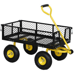 Altro Carrello Da Giardino In Acciaio Con Capacità 200 Kg E Pareti Laterali Rimovibili, 104x54x51 Cm, Nero E Giallo
