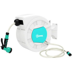 Altro Avvolgitubo Da Giardino Retrattile Con Tubo Dell'acqua 25+2 M E 7 Getti Per Irrigazione, Verde E Grigio Chiaro