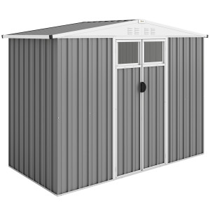 Altro Capanno Da Giardino Porta Attrezzi In Acciaio Zincato Con 2 Porte, 246x117x180 Cm, Grigio Chiaro