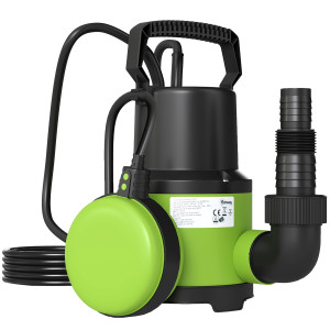 Altro Pompa Acqua Sporca/pulita 400w, 9.000l/h, Pompa Sommersa Acque Sporche 7m Profondità Max, Gestisce Particelle Fino A 15mm, Interruttore A