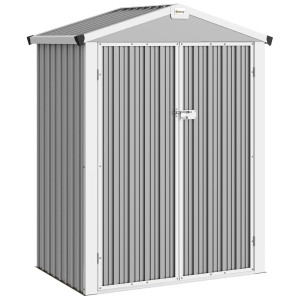Altro Casetta Da Giardino In Acciaio 1.1m² Con Doppie Porte Bloccabili, 133x87x178 Cm, Grigio Argento