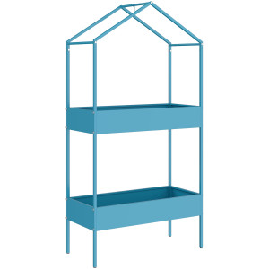 Altro Portavasi A 2 Livelli In Metallo A Forma Di Casetta Con Gancio, 75x35x150 Cm, Blu Verde