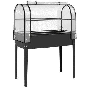 Altro Letto Per Orto Rialzato Con Copertura Mini Serra E Foro Di Drenaggio, 100x49x136 Cm, Nero