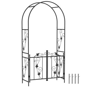 Altro Arco Da Giardino Con Cancello, Traliccio Per Piante Rampicanti In Metallo, 2.2x1 M, Nero