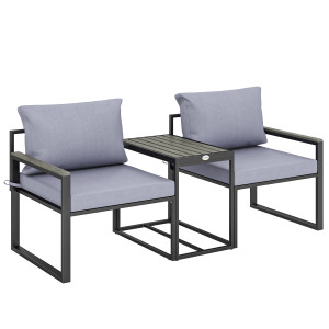 Altro Set Da Esterno 3pz Con Tavolo Da Giardino E 2 Sedie Con Seduta In Texteline E Cuscini, Grigio