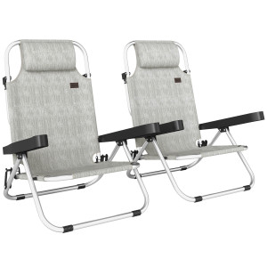 Altro Set 2 Sedie A Sdraio Pieghevoli E Reclinabili Su 4 Posizioni Con Poggiatesta, In Alluminio, 62x61x80 Cm, Grigio
