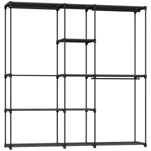 Altro Armadio Guardaroba In Tessuto Con 8 Ripiani E 3 Aste Per Appendere, 182x43x185 Cm, Nero