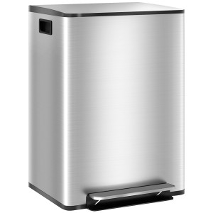Altro Bidone Immondizia A 2 Sezioni Da 30l A Pedale Con Coperchio Silenzioso, In Acciaio Inox E Pp, 47.7x37.5x66.8 cm