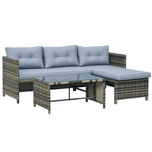 Altro Salotto Da Giardino Con Divanetto, Chaise Longue E Tavolino In Rattan Pe Con Cuscini, Grigio