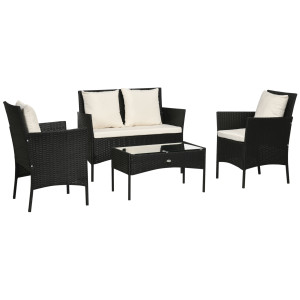 Altro Set Da Giardino 4pezzi In Rattan Con 2 Sedie, Poltrona Da Giardino A 2 Posti E Tavolino Basso
