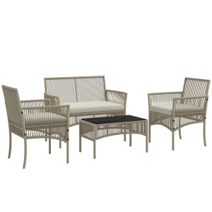 Altro Set Da Giardino In Rattan Da 4 Pezzi Con 2 Poltroncine, Divano E Tavolino Da Caffè, Kaki E Nero
