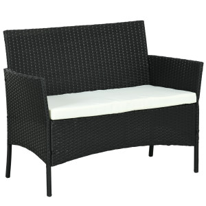 Altro Divano Da Giardino A 2 Posti Con Cuscino E Braccioli In Rattan Pe E Acciaio, 107x55x80cm, Nero