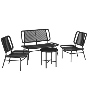 Altro Set Mobili Giardino Rattan 4 Pezzi, Divano Esterno Con Tavolino Metallo, Nero