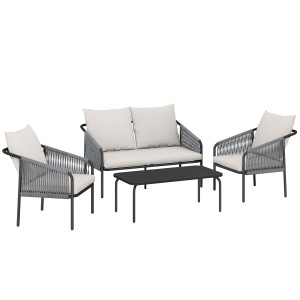 Altro Set Da Giardino In Rattan 4 Pezzi Con Divano, Poltrone, Tavolo, Khaki