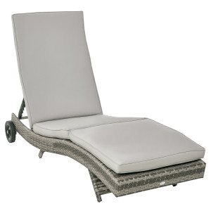 Altro Sdraio Da Giardino In Rattan Pe Con Schienale Regolabile E Cuscino, 207x70x70cm, Grigio