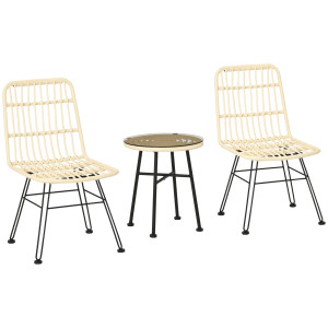 Altro Set Mobili Da Giardino 3 Pezzi Con Tavolino E Sedie In Rattan Pe, Poilestere E Acciaio Per Esterni, Crema