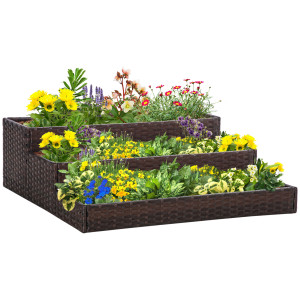 Altro Orto Rialzato A 3 Livelli In Rattan Sintetico Senza Fondo Per Piante E Verdure, 120x120x40cm, Grigio
