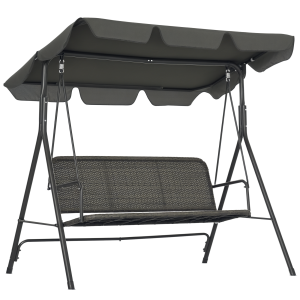 Altro Dondolo Da Giardino 3 Posti Con Tettuccio Regolabile In Rattan Pe, 167x112x153cm, Grigio Scuro