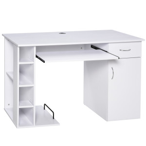 Altro Scrivania Per Pc Ergonomica Con Mensole, Armadietto, Cassetto E Piano Tastiera Estraibile, Bianca, 120x60x74cm