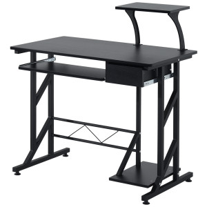 Altro Scrivania Per Computer Salvaspazio In Acciaio E Legno, Scrivania Da Ufficio Con Cassetto, Ripiano Tastiera Estraibile, 90x50x100 Cm, Nero