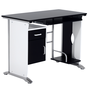 Altro Scrivania Per Computer Con Ripiano, Cassetto E Armadietto, In Mdf E Ferro, 100x52x75 Cm, Bianca E Nera