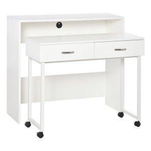 Altro Tavolo Scrivania Salvaspazio Per Camera E Ufficio, Scrivania Con Cassetti E Ruote, Postazione Di Lavoro Doppia O Singola, 100x36x88cm, Bianco