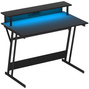Altro Scrivania Gaming Con Luci Led E Supporto Per Monitor, In Truciolato E Acciaio, 100x60x88.5 Cm, Nero