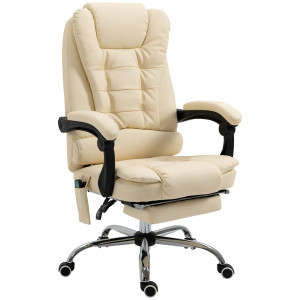 Altro Poltrona Da Ufficio Massaggiante Ergonomica Ad Altezza Regolabile Con 6 Punti, Sedia Con Schienale Regolabile E Poggiapiedi, Crema § Italy