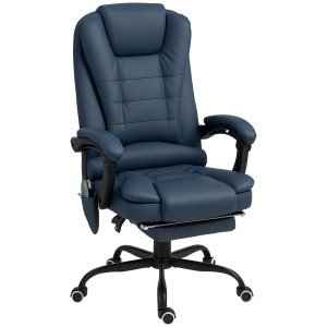 Altro Poltrona Da Ufficio Con 7 Punti Massaggianti E Poggiapiedi, In Pelle Pu E Acciaio, 67x67x111-121 Cm, Blu