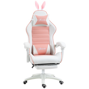 Altro Sedia Gaming Ergonomica Con Orecchie, Poggiapiedi Estraibile, Cuscino Lombare E Poggiatesta, Rosa