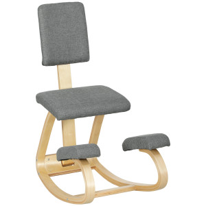 Altro Sedia Inginocchiatoio Con Movimento A Dondolo, In Tessuto Effetto Lino E Legno Di Betulla, 51x84x93 Cm, Grigio