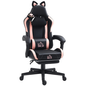 Altro Sedia Da Gaming Reclinabile Con Poggiapiedi E Cuscini, In Finta Pelle E Spugna, 65x62x116-124 Cm, Rosa E Nero