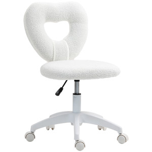 Altro Sedia Da Ufficio Imbottita Con Schienale A Cuore E Rotelle, Poltrona Moderno In Velluto Teddy E Plastica, 45x56x78-88 Cm, Bianco § Italy