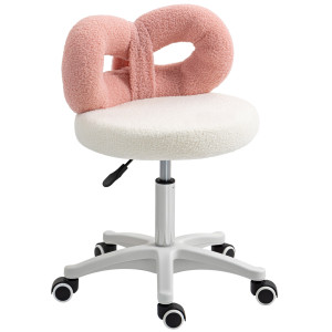 Altro Sgabello Girevole Ad Altezza Regolabile Con Schienale Ad Arco, In Tessuto Teddy, 50x50x63-77 Cm, Bianco E Rosa