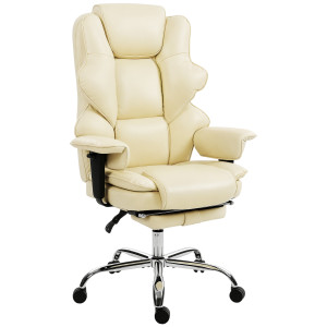 Altro Sedia Da Ufficio Con Poggiapiedi E Poggiatesta, In Pelle Pu, Schiuma E Metallo, 76x73x117-125 Cm, Bianco Crema